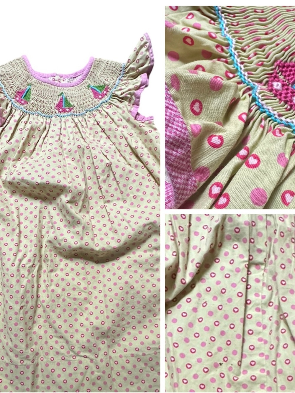 Girls' Smocked Sailboats Polka Dot Casual Dress - Pink & Cream